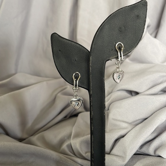 STUNNING Judith Ripka 925 SS Double Heart Blue Topaz/CZ Diamonique Earrings - Picture 5 of 11